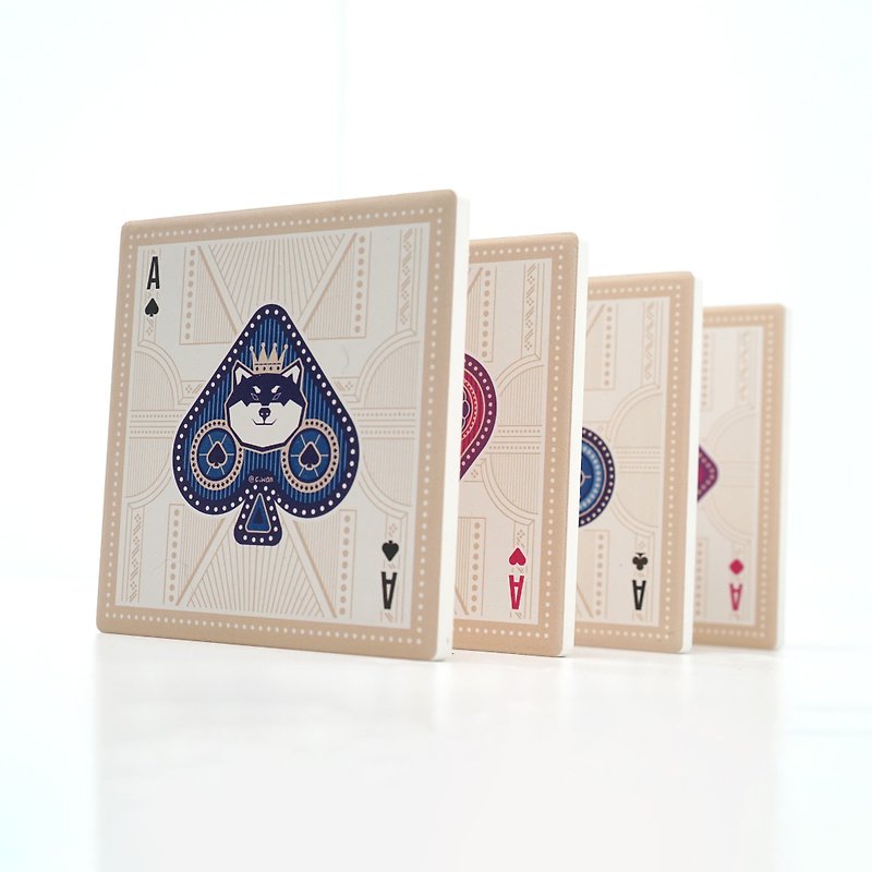 4 in 1 set Shiba Inu Poker Cards Ceramic Coasters - ที่รองแก้ว - ดินเผา ขาว