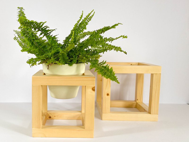 Cube Building|| Natural Color||Succulents 6-9 inch Floor Flower Pot Stand - Plants - Wood Brown
