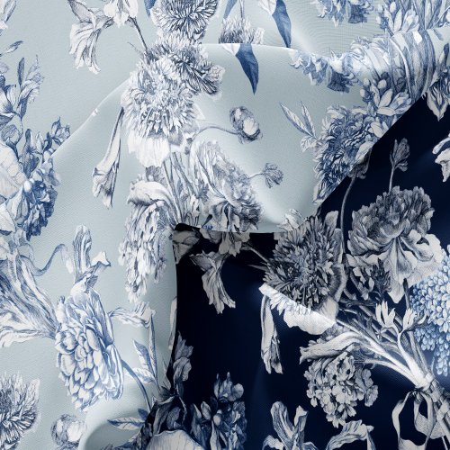 HC CURTAIN HC印花布料X多種材質 歐美花版 HC7001 靛藍色印花維多利亞花卉