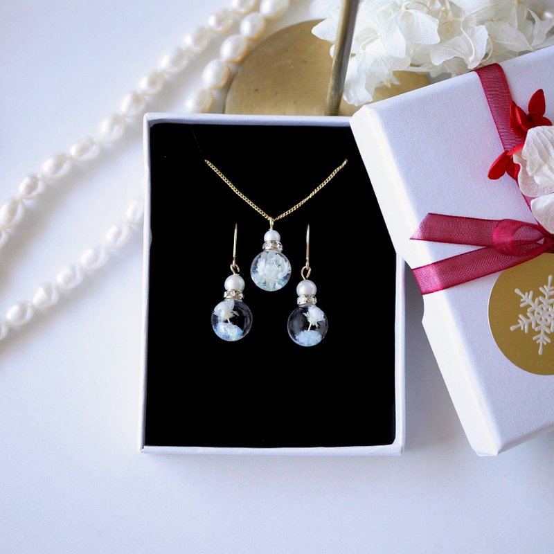 Snow Perfume Flower Jewelryセット - 耳環/耳夾/耳骨夾 - 植物．花 白色