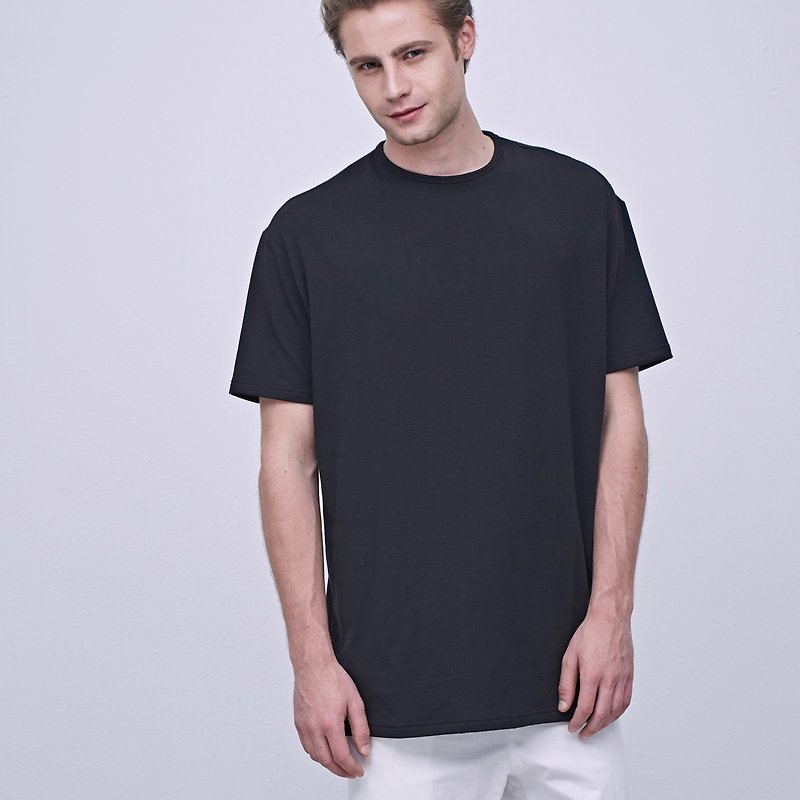 Stone @ SベーシックTシャツ（LONG）ブラック/ロングバージョンブラックTシャツ - Tシャツ メンズ - コットン・麻 ブラック