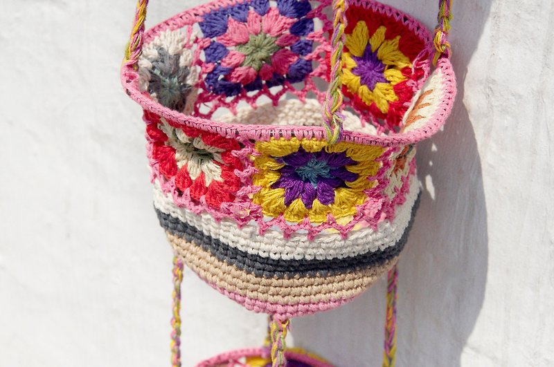 A handmade limited edition hand-woven storage basket / Storage basket / hanging bags / woven basket nest / nest hanging basket - pink flowers woven forest wind - กล่องเก็บของ - ผ้าฝ้าย/ผ้าลินิน หลากหลายสี