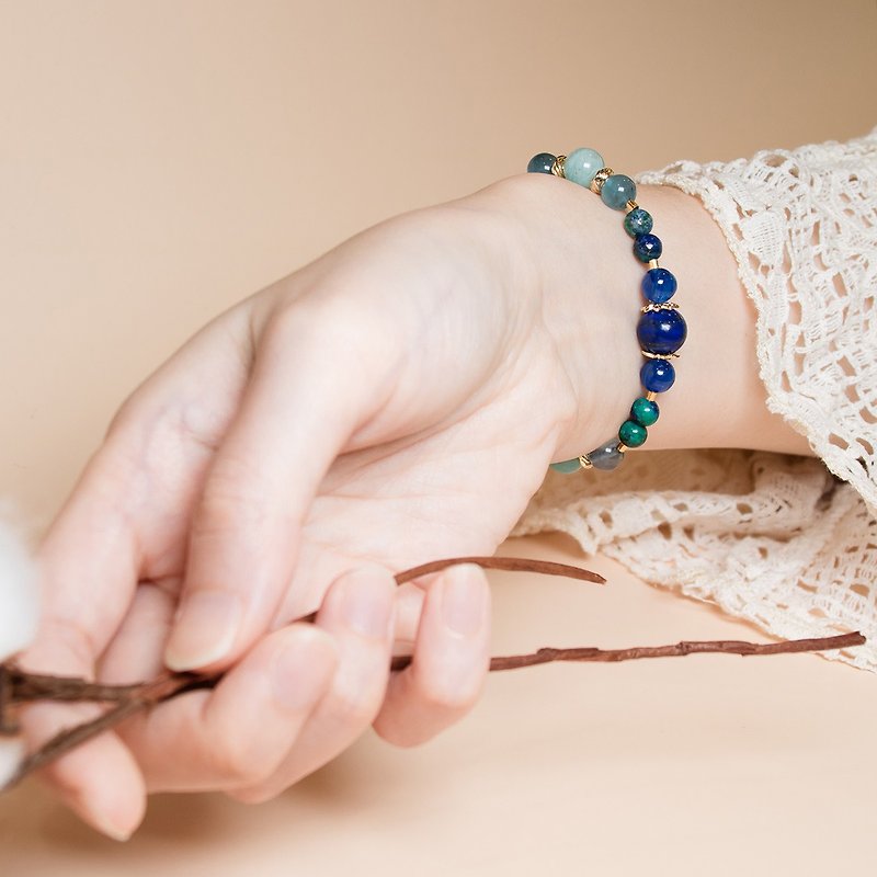 Biyi even branch natural stone crystal bracelet Stone lapis lazuli Stone Stone silicon Stone - สร้อยข้อมือ - คริสตัล สีน้ำเงิน
