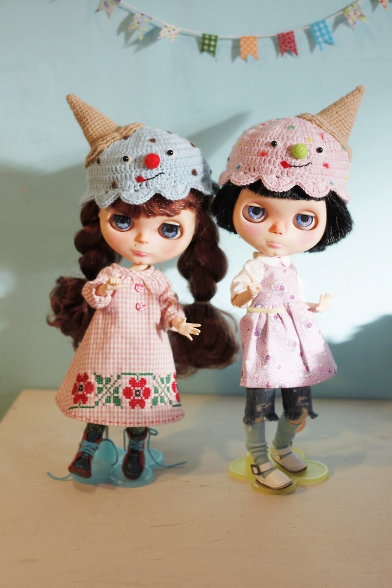 Blythe large cloth size hand-woven ice cream doll hat - Hats & Caps - Wool Multicolor