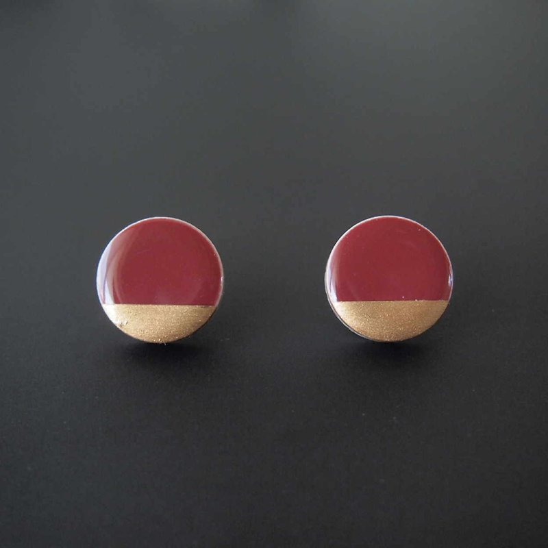Mino ware two-tone earrings (Akane) earrings / Clip-On - ต่างหู - เครื่องลายคราม สีแดง