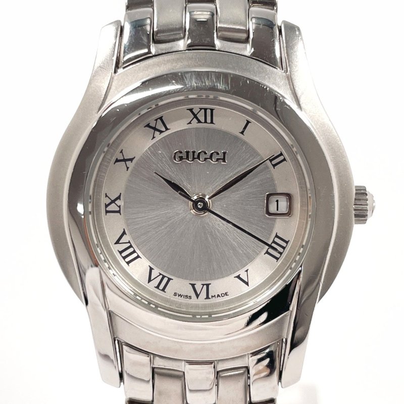 【日本直送 中古美品】グッチ GUCCI 腕時計 5500L ステンレススチール シルバー クオーツ シルバー文字盤 レディース - 女錶 - 不鏽鋼 銀色
