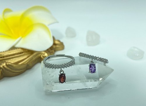 阿諾x手作小屋│能量水晶│輕珠寶 靈動款 | 紫水晶/石榴石戒指 | 俏皮靈動 | 簡約氣質 | 半銀