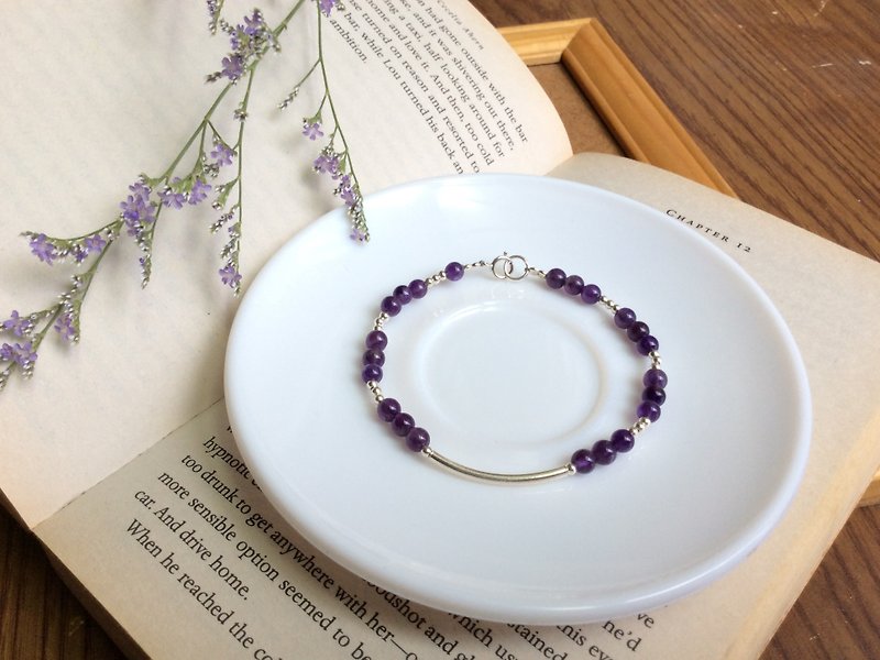 Ops Amethyst silver bracelet-紫水晶/925純銀/紫色/銀管/手鍊 - 手鍊/手鐲 - 寶石 紫色