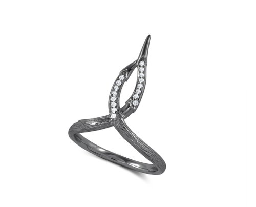 Majade Jewelry Design 白藍寶14k金結婚戒指 扭曲藤蔓樹皮婚戒 自然靈感樹枝環長型戒指