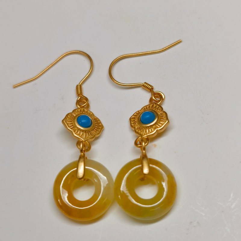 Silver Collection - Icy golden yellow ring jadeite silver earrings - Earrings & Clip-ons - Jade 