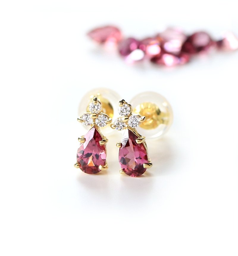 K18 Malaya Garnet & Diamond Post Earrings ~Ello Lilas~ January Birthstone - Earrings & Clip-ons - Gemstone Red