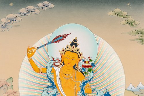 文殊菩薩のタンカ絵画 | 手作りのチベットアートで智慧と明晰さ