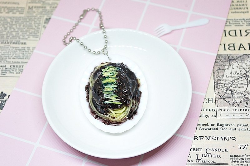 =>Imitation clay-Korean fried noodles-hanging decorations<Limited*1> #包包配件#The key ring can be changed - Charms - Clay Black
