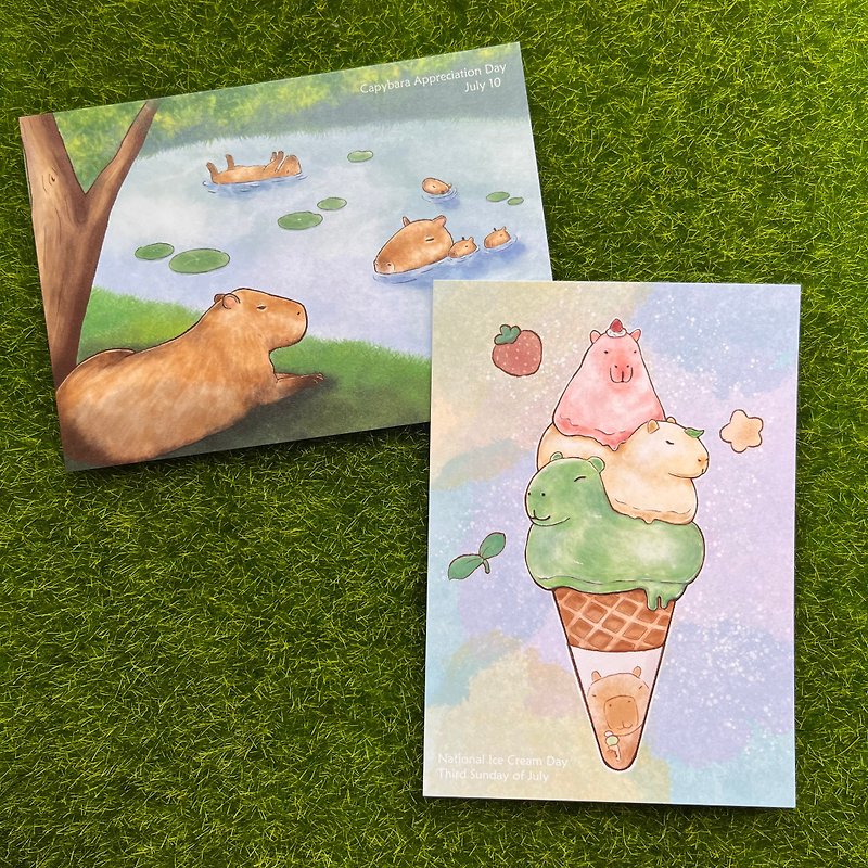 【Hello I'm Gene (Static)】Capybara Appreciation Day/International Ice Cream Day (2 entries) - Cards & Postcards - Paper Green