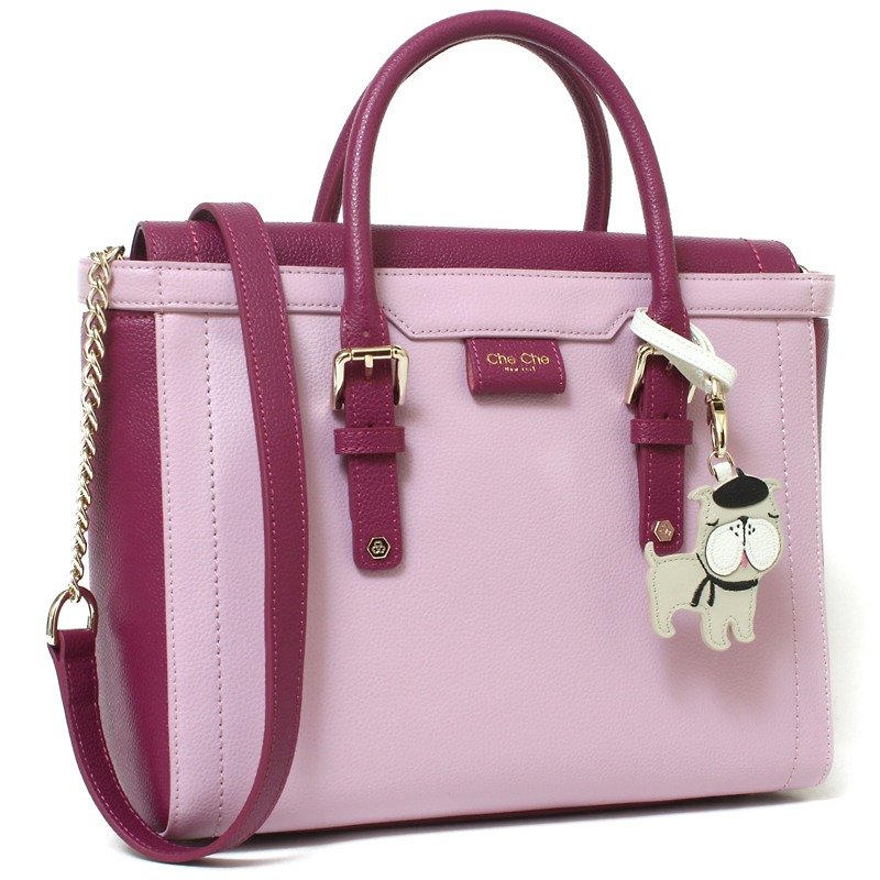 French Bulldog Dual Color Leather Tote - Handbags & Totes - Genuine Leather Purple