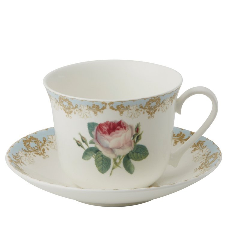 英國 RK | Vintage Roses 古典玫瑰園 450ml 天空粉藍 早餐杯盤組 - 茶壺/茶杯/茶具 - 瓷 粉紅色