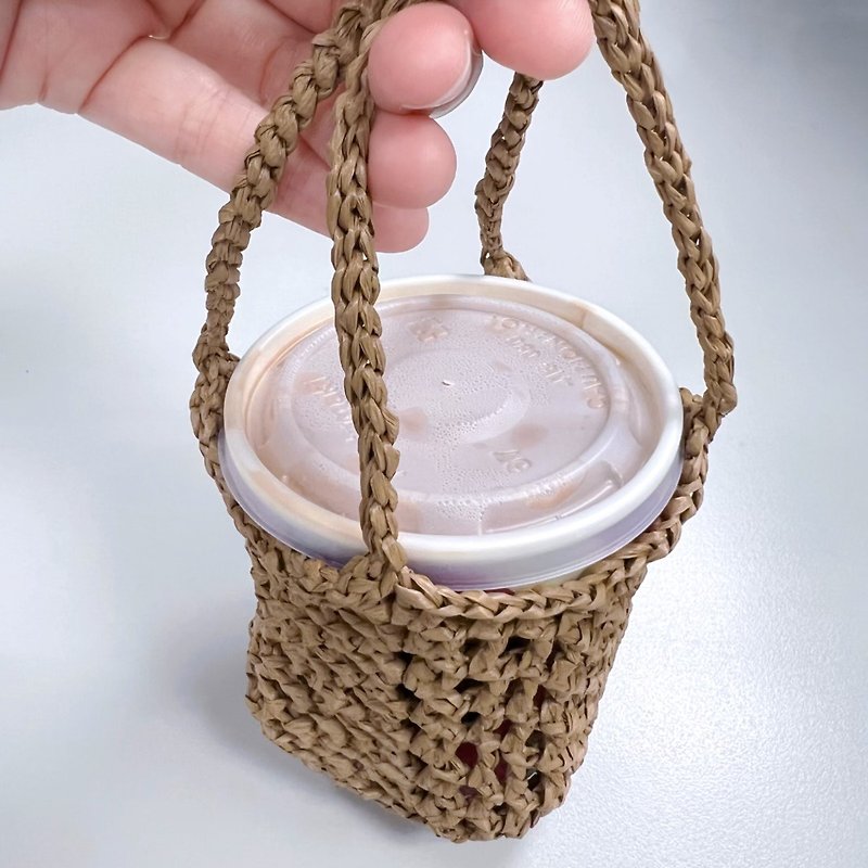 ラフィアスクエアボトムスモールバッグかぎ針編み香港式ミルクティーホットドリンクカップカバーバッグ