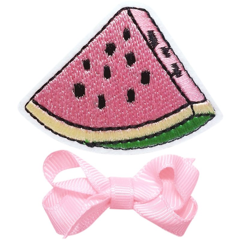 Watermelon and small bow hairpins two sets of all-inclusive cloth handmade hair accessories Watermelon - เครื่องประดับผม - เส้นใยสังเคราะห์ สึชมพู