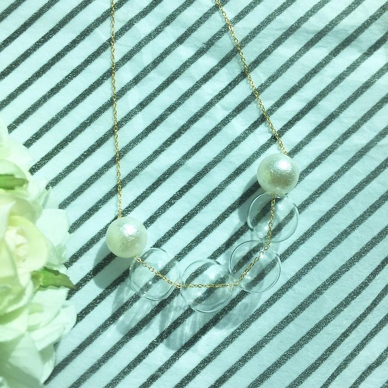 Imitation Pearl Glass Beads White Grey Original Handmade Necklace Necklace Jewelry - สร้อยคอ - แก้ว ขาว