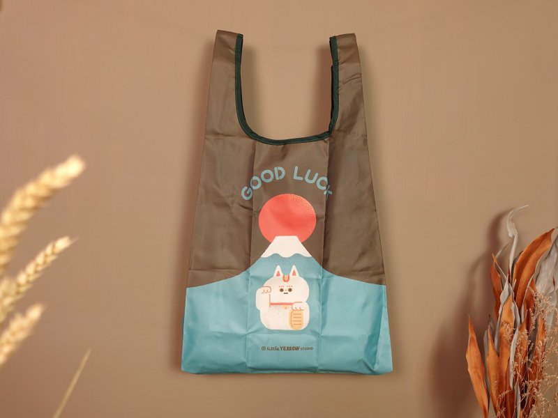 Water-repellent, stowable and eco-friendly shopping bag - Mount Fuji Lucky Cat - Other - Polyester Blue