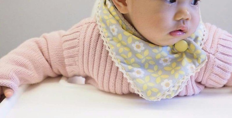 粉黃小花圖案夾棉嬰兒小童保暖圍巾 - 絲巾 - 棉．麻 黃色