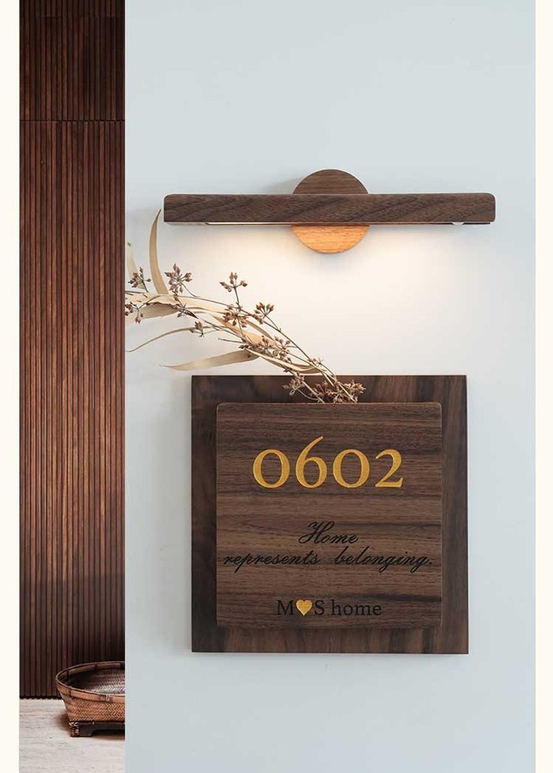 Customized flower arrangement mailbox night light door number North American black walnut laser display creative door number housewarming gift - Wall Décor - Wood 