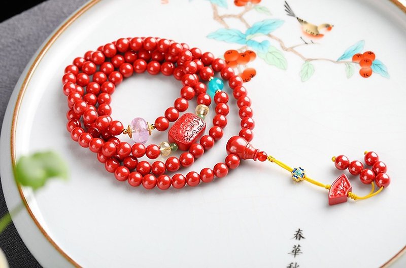 The new American natural raw ore emperor sand 108 beads bracelet cinnabar content is as high as 95%