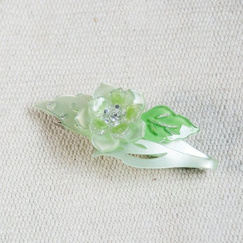 MITHX 彩化花漾,彩繪壓克力自動夾,平夾,髮夾-綠