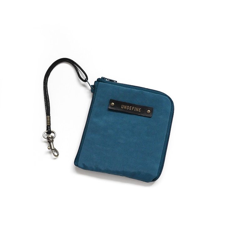 ブルーグリーンしわクラウドナイロン防水ダブルジッパーマルチカードショートクリップ - 財布 - 防水素材 ブルー