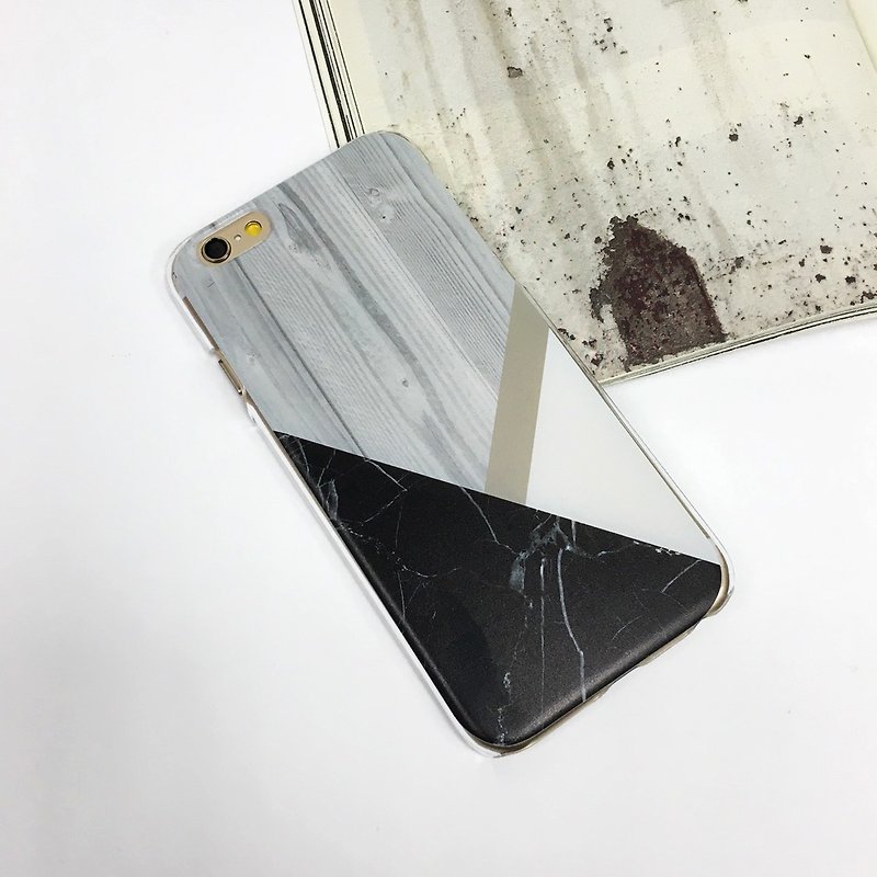 Grey wood and Black marble, Geometric pattern phone case For iPhone and Samsung - เคส/ซองมือถือ - พลาสติก 