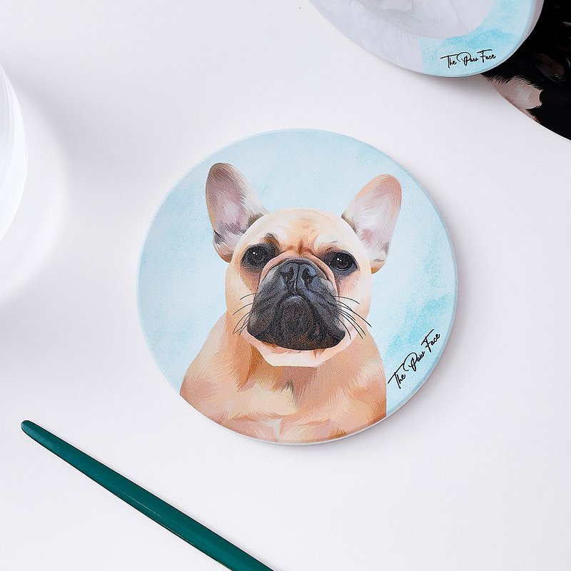 Bulldog cream color-round ceramic absorbent coaster/animal/homeware - Coasters - Pottery 