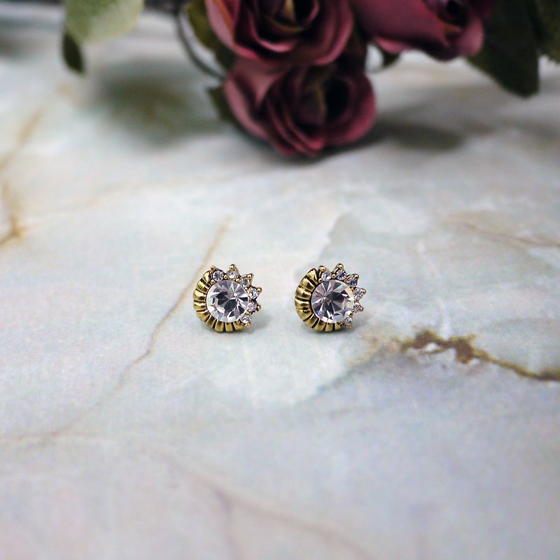 French simple vertical diamond earrings - ต่างหู - โลหะ ขาว