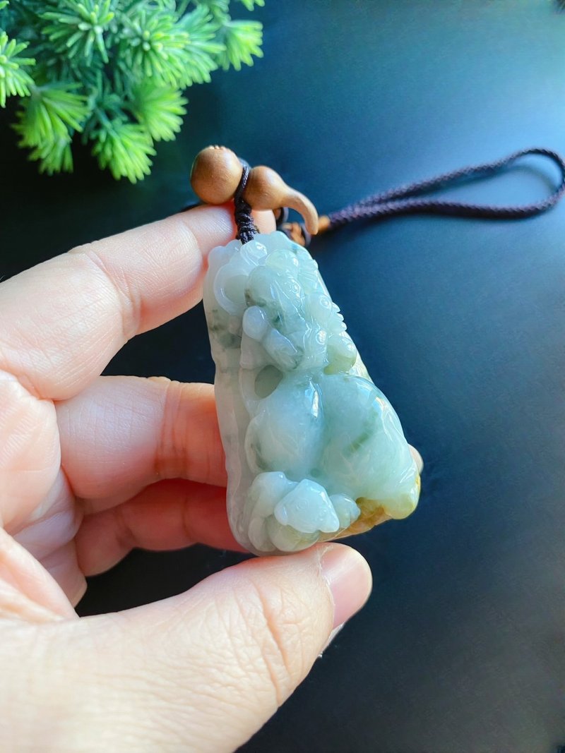 天然緬甸玉 翡翠 富貴如意 三腳金蟾 招財進寶 包掛 禮物 - 項鍊 - 玉石 綠色