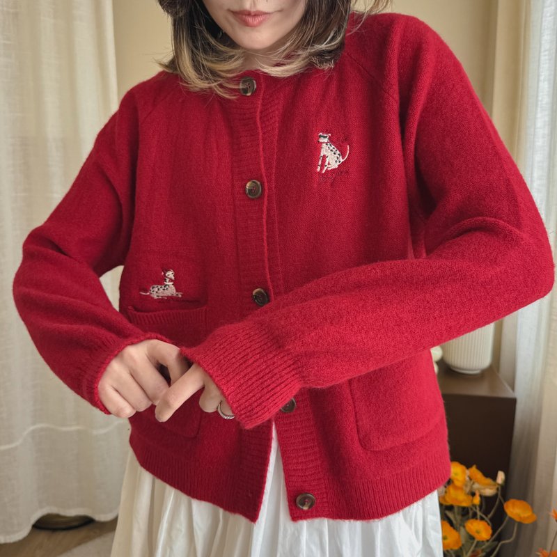 Cardigan with pockets (Red) - Women's Sweaters - Polyester Red