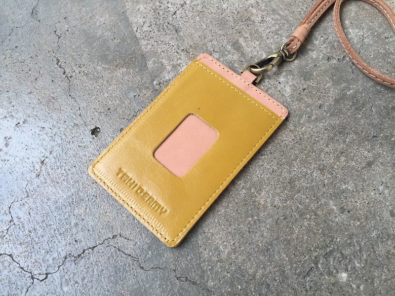 Leather ID Card Set - Yellow - ที่ใส่บัตรคล้องคอ - หนังแท้ สีเหลือง