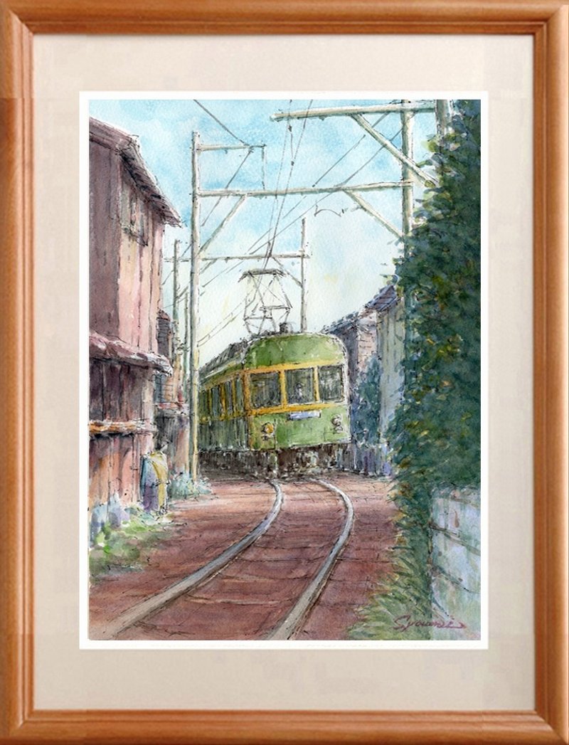 水彩画原画　江ノ電・民家の軒下を抜けて - 海報/掛畫/掛布 - 紙 綠色
