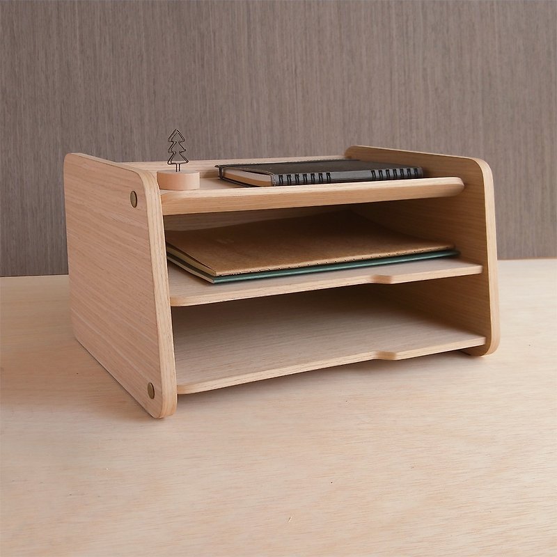 【WOOLI】Office file rack-double-layer horizontal style-Huanghuali wood∣size can be customized - กล่องเก็บของ - ไม้ สีกากี