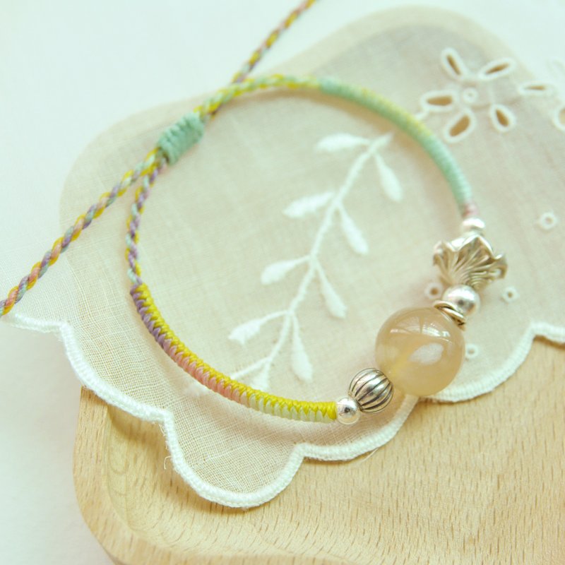 [Flying in Spring] - Wax Thread Braiding - Sakura Agate Wax Thread Braiding Bracelet - Bracelets - Other Materials Pink