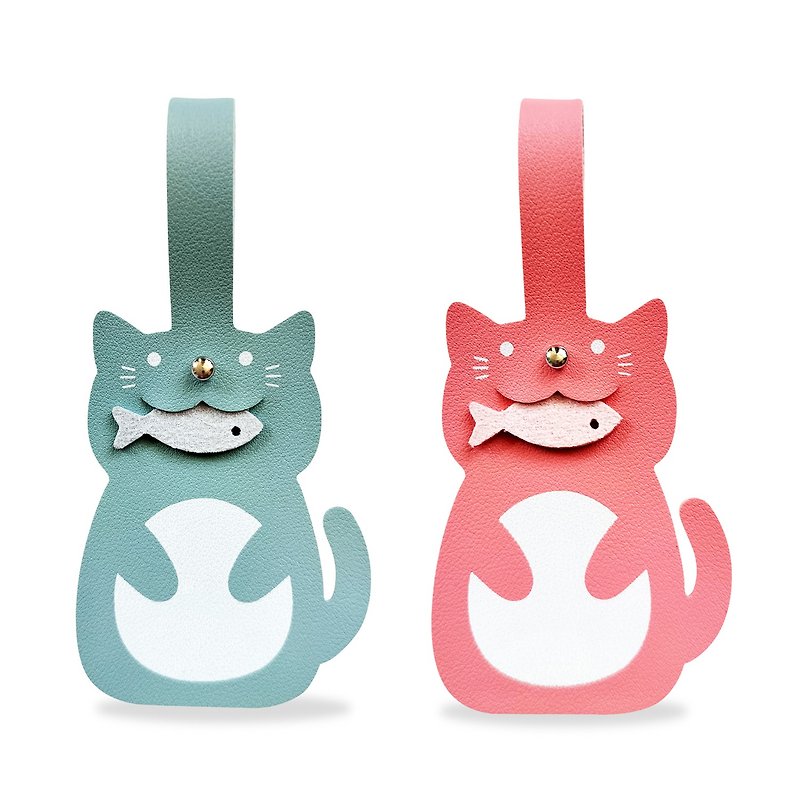 Worpi Baggage Tag - Set of 2- Blue and Pink - Cat - Luggage Tags - Faux Leather Pink