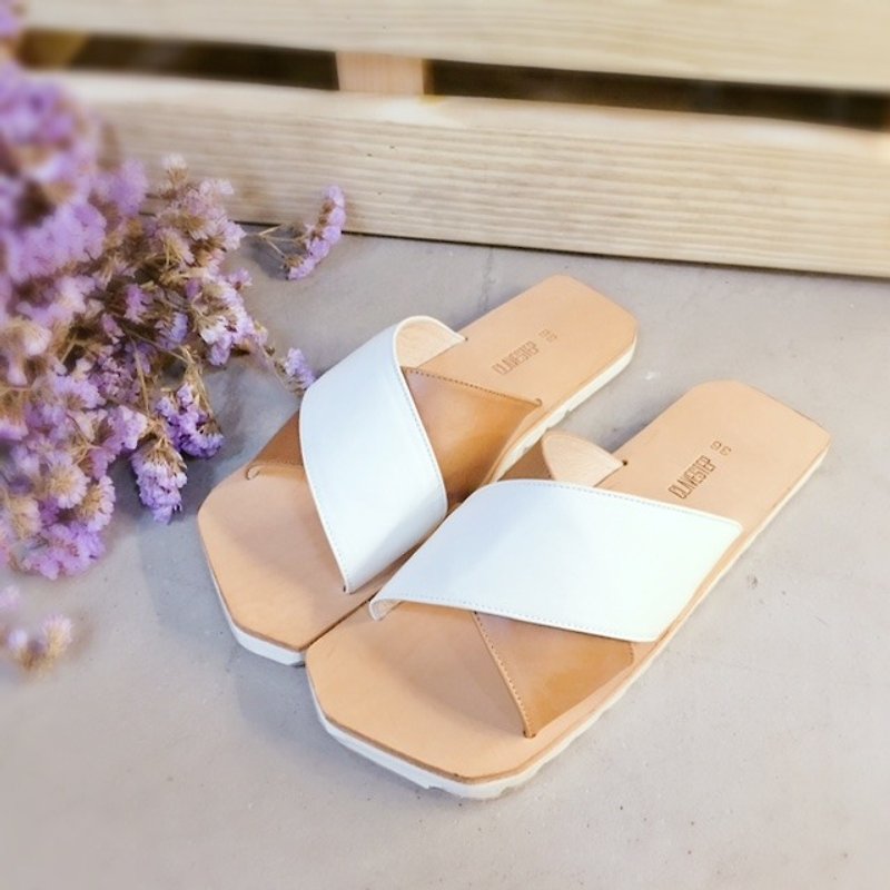 CLAVESTEP X Sandals - Leather Sandals - Ten - Two Tone - White/Coffee