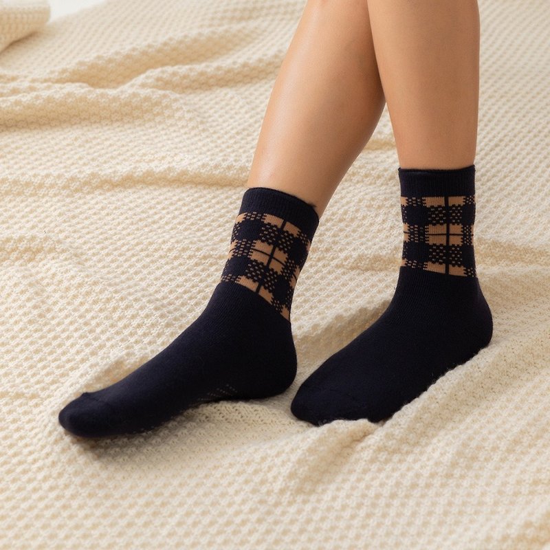 【Autumn and Winter New Fashion】Wrapped thick knit stockings-check pattern indoor socks, knitted socks, feet cold OUT - Socks - Polyester Blue