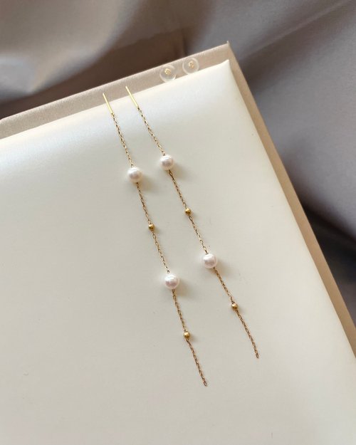 Elegant 珍愛宣言 柔情浪漫18K金天然珍珠長鏈耳環客製化禮物【母親節禮物】