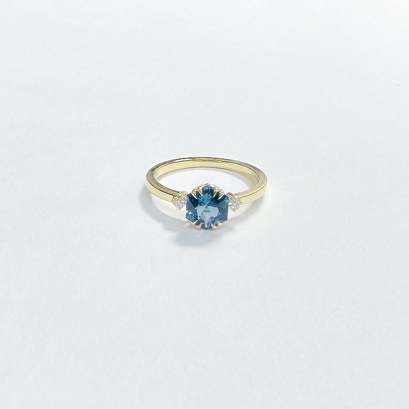 14K金 倫敦藍色托帕石 戒指 每件不同 每款獨有 - 戒指 - 寶石 金色