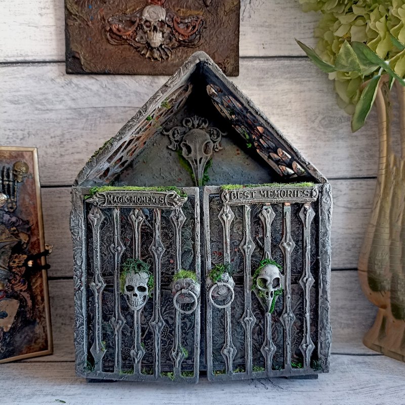 Gothic chest drawers,Family crypt,Horror,Diorama,Creepy decor,Bookcase,Dark Art - อื่นๆ - ไม้ สีเทา