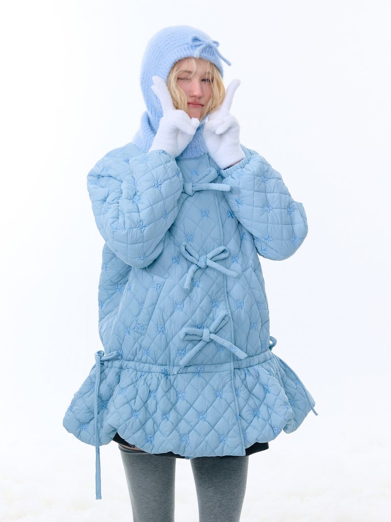 ziziFei Autumn/Winter Collection: American-Inspired Design with a Dropped Hem, Mid-Length, Thickened, Warm Cotton Padded Jacket for Women - เสื้อผู้หญิง - วัสดุอื่นๆ สีน้ำเงิน