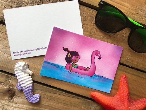 C is for Colette Chillin' with my flamingo postcard