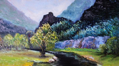 油絵　風景画　山　キャンバス 山の絵画油原画風景油畫原作アートワークキャンバスアート