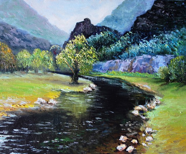山の絵画油原画風景油畫原作アートワークキャンバスアート