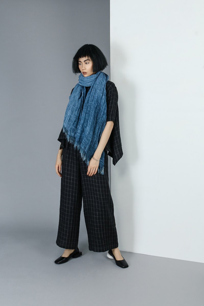 【現貨】藍色棉麻披肩圍巾 - 絲巾 - 棉．麻 藍色