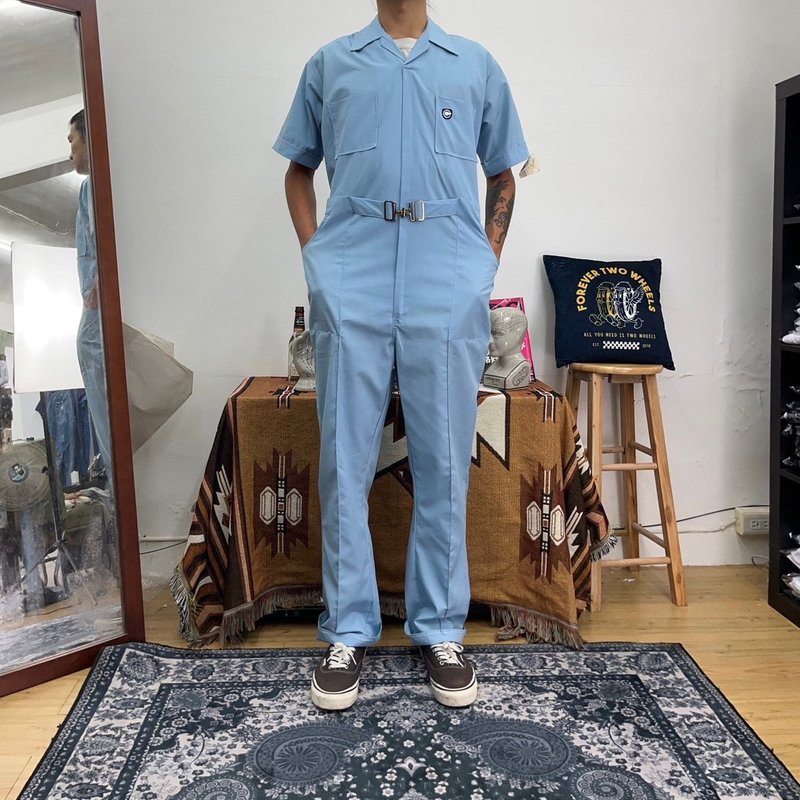 AMERICAN CLASSIC short-sleeved overalls embroidered tags are still made in the United States - กางเกงขายาว - ผ้าฝ้าย/ผ้าลินิน สีน้ำเงิน